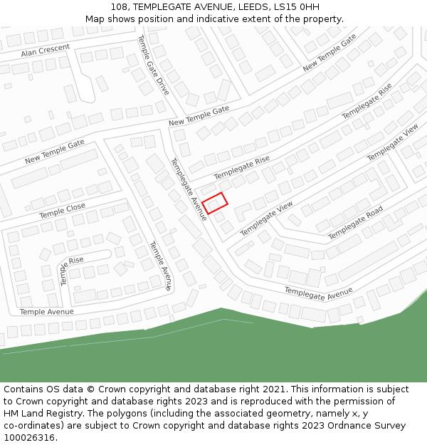 108, TEMPLEGATE AVENUE, LEEDS, LS15 0HH: Location map and indicative extent of plot