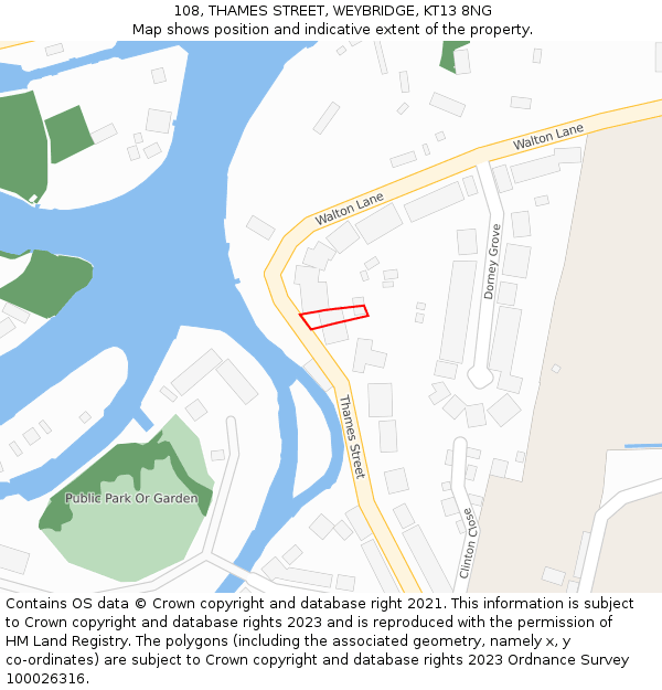108, THAMES STREET, WEYBRIDGE, KT13 8NG: Location map and indicative extent of plot