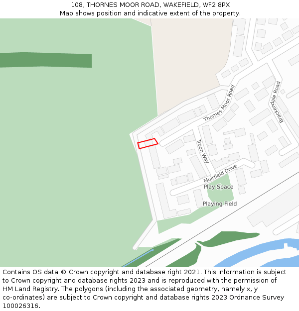 108, THORNES MOOR ROAD, WAKEFIELD, WF2 8PX: Location map and indicative extent of plot