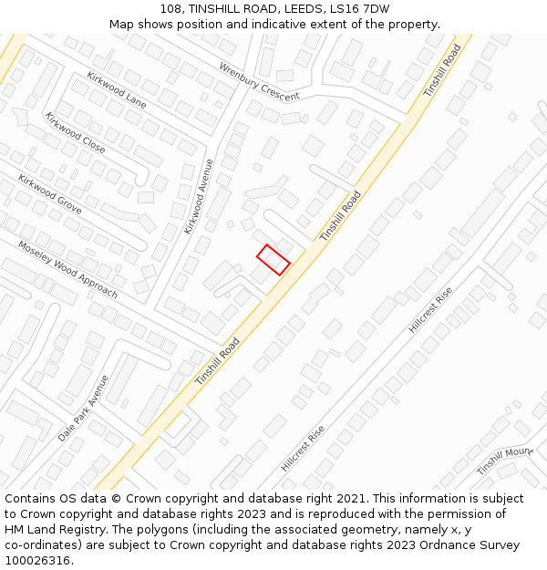 108, TINSHILL ROAD, LEEDS, LS16 7DW: Location map and indicative extent of plot