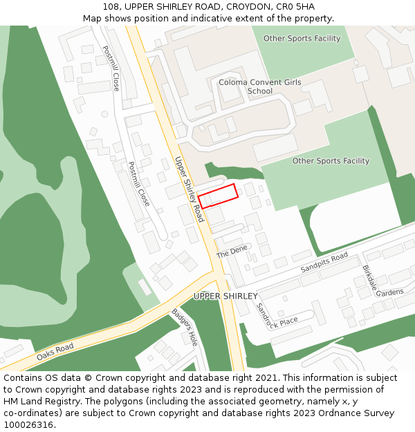 108, UPPER SHIRLEY ROAD, CROYDON, CR0 5HA: Location map and indicative extent of plot