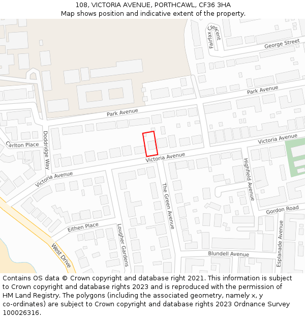 108, VICTORIA AVENUE, PORTHCAWL, CF36 3HA: Location map and indicative extent of plot