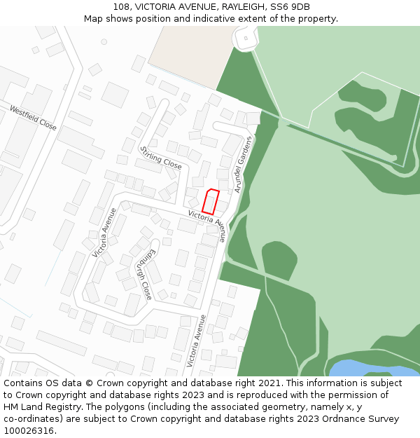 108, VICTORIA AVENUE, RAYLEIGH, SS6 9DB: Location map and indicative extent of plot