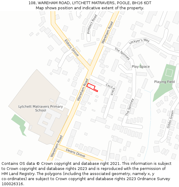 108, WAREHAM ROAD, LYTCHETT MATRAVERS, POOLE, BH16 6DT: Location map and indicative extent of plot