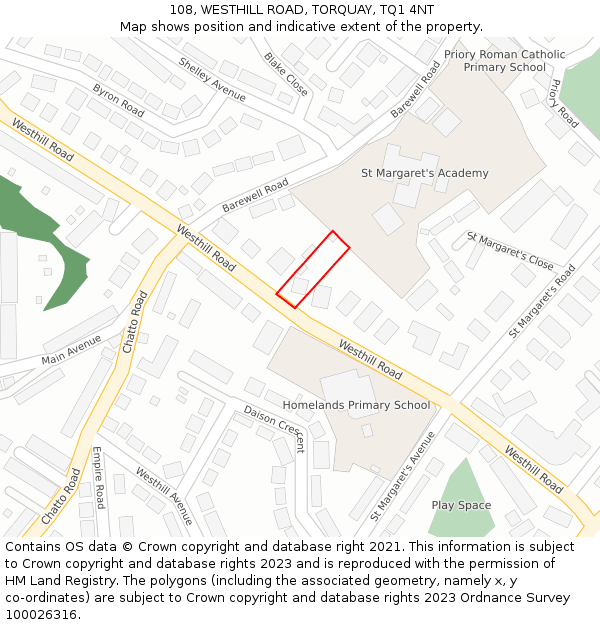 108, WESTHILL ROAD, TORQUAY, TQ1 4NT: Location map and indicative extent of plot