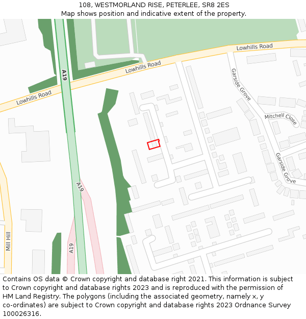 108, WESTMORLAND RISE, PETERLEE, SR8 2ES: Location map and indicative extent of plot