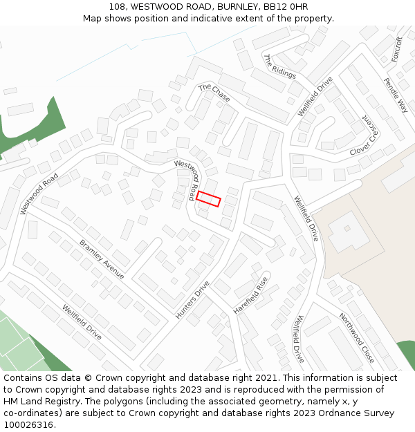 108, WESTWOOD ROAD, BURNLEY, BB12 0HR: Location map and indicative extent of plot