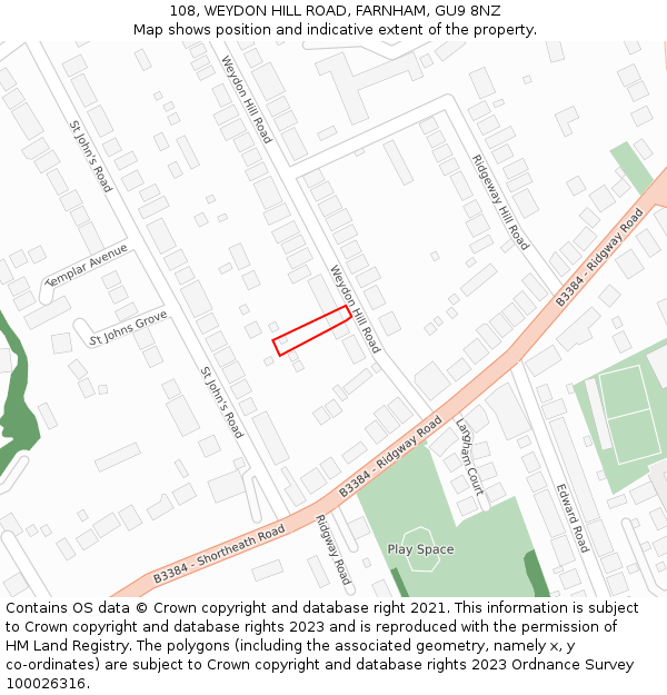 108, WEYDON HILL ROAD, FARNHAM, GU9 8NZ: Location map and indicative extent of plot