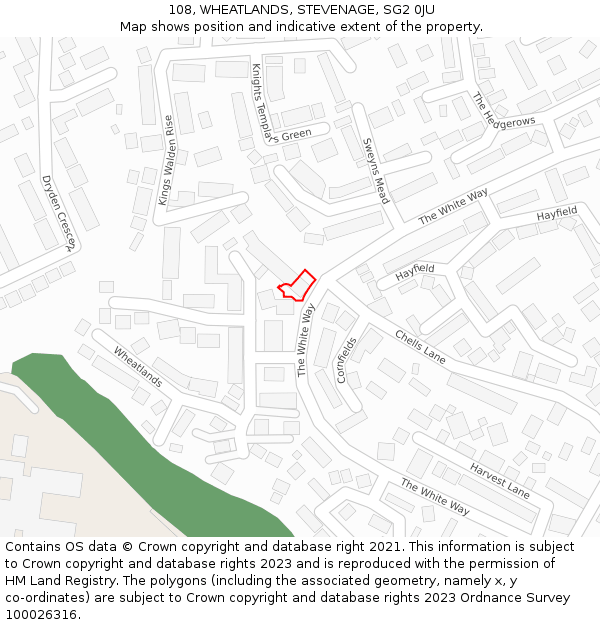 108, WHEATLANDS, STEVENAGE, SG2 0JU: Location map and indicative extent of plot