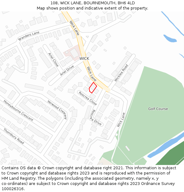 108, WICK LANE, BOURNEMOUTH, BH6 4LD: Location map and indicative extent of plot