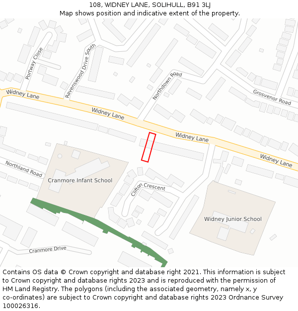 108, WIDNEY LANE, SOLIHULL, B91 3LJ: Location map and indicative extent of plot