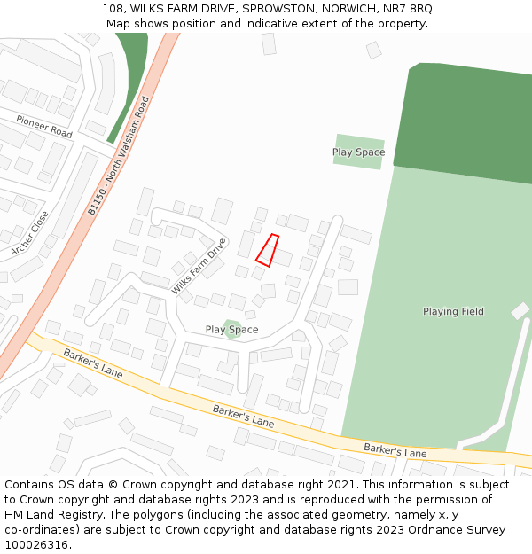 108, WILKS FARM DRIVE, SPROWSTON, NORWICH, NR7 8RQ: Location map and indicative extent of plot
