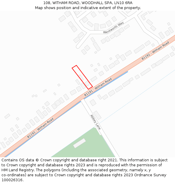 108, WITHAM ROAD, WOODHALL SPA, LN10 6RA: Location map and indicative extent of plot