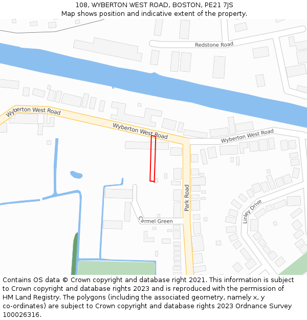 108, WYBERTON WEST ROAD, BOSTON, PE21 7JS: Location map and indicative extent of plot