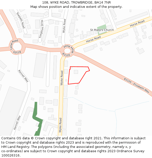 108, WYKE ROAD, TROWBRIDGE, BA14 7NR: Location map and indicative extent of plot