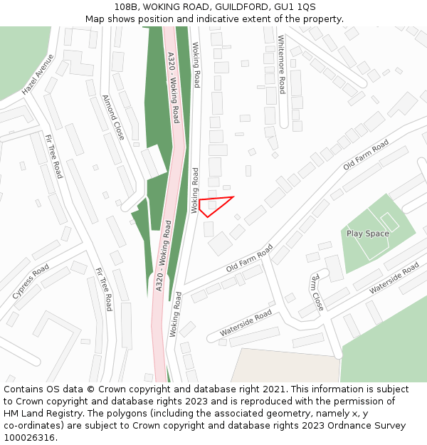 108B, WOKING ROAD, GUILDFORD, GU1 1QS: Location map and indicative extent of plot