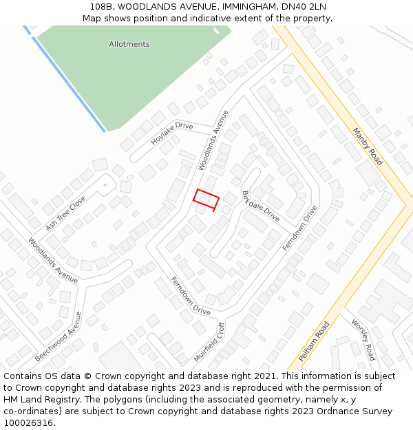 108B, WOODLANDS AVENUE, IMMINGHAM, DN40 2LN: Location map and indicative extent of plot