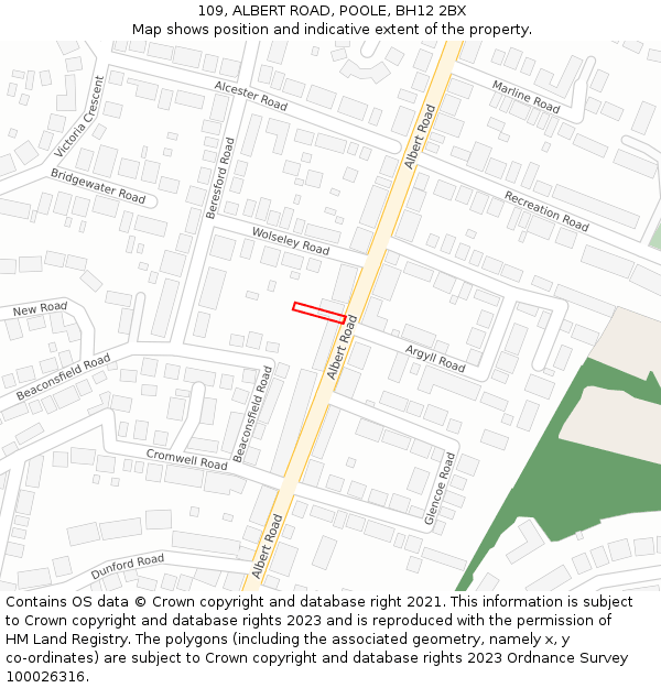 109, ALBERT ROAD, POOLE, BH12 2BX: Location map and indicative extent of plot