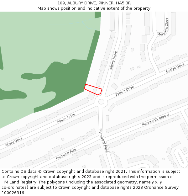 109, ALBURY DRIVE, PINNER, HA5 3RJ: Location map and indicative extent of plot