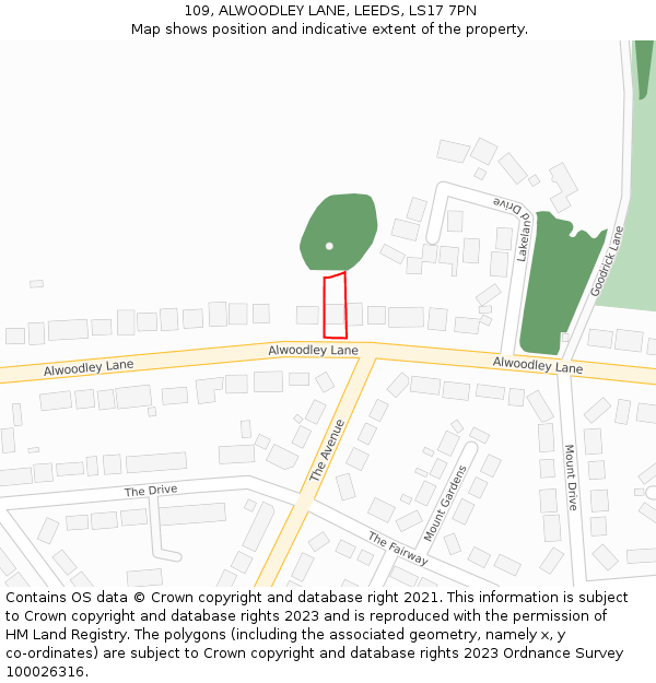 109, ALWOODLEY LANE, LEEDS, LS17 7PN: Location map and indicative extent of plot