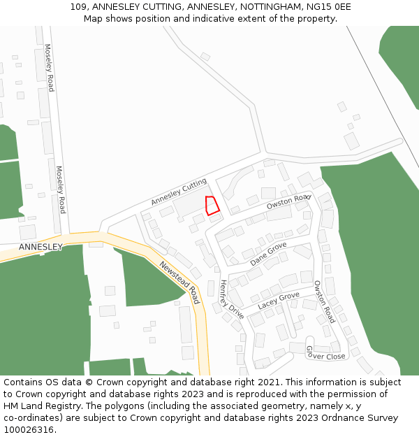 109, ANNESLEY CUTTING, ANNESLEY, NOTTINGHAM, NG15 0EE: Location map and indicative extent of plot