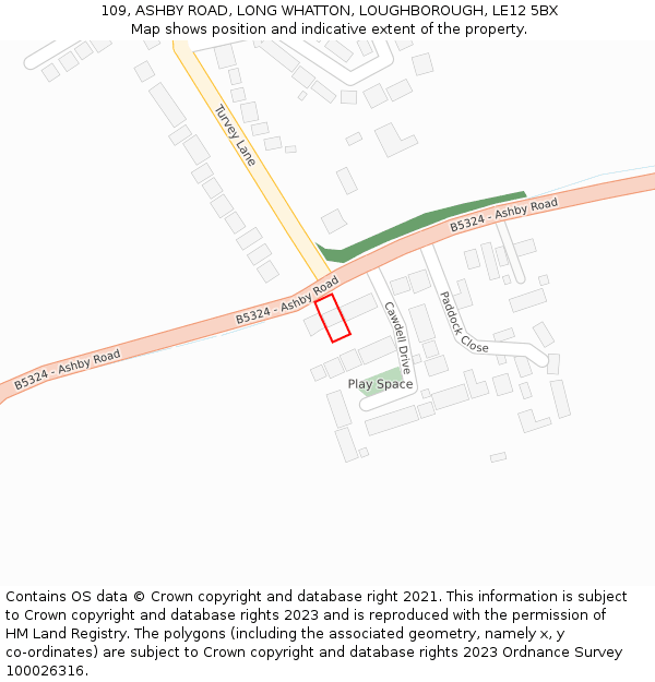 109, ASHBY ROAD, LONG WHATTON, LOUGHBOROUGH, LE12 5BX: Location map and indicative extent of plot