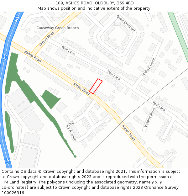 109, ASHES ROAD, OLDBURY, B69 4RD: Location map and indicative extent of plot