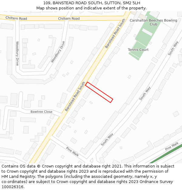 109, BANSTEAD ROAD SOUTH, SUTTON, SM2 5LH: Location map and indicative extent of plot