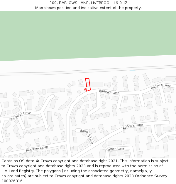 109, BARLOWS LANE, LIVERPOOL, L9 9HZ: Location map and indicative extent of plot