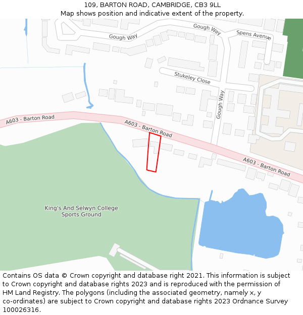 109, BARTON ROAD, CAMBRIDGE, CB3 9LL: Location map and indicative extent of plot