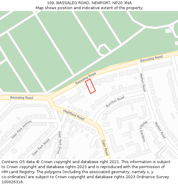 109, BASSALEG ROAD, NEWPORT, NP20 3NA: Location map and indicative extent of plot