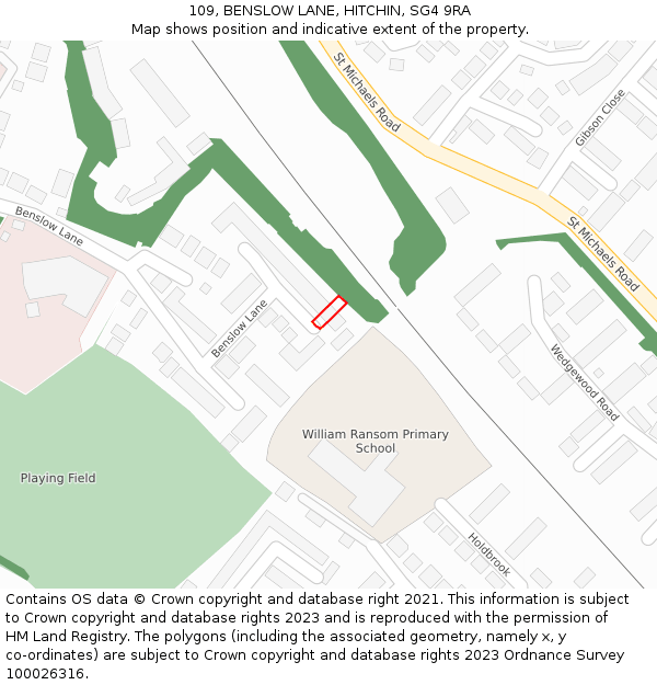 109, BENSLOW LANE, HITCHIN, SG4 9RA: Location map and indicative extent of plot