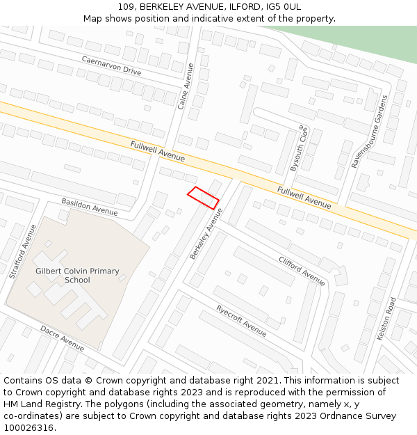 109, BERKELEY AVENUE, ILFORD, IG5 0UL: Location map and indicative extent of plot
