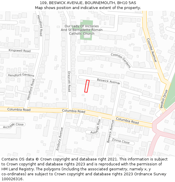 109, BESWICK AVENUE, BOURNEMOUTH, BH10 5AS: Location map and indicative extent of plot