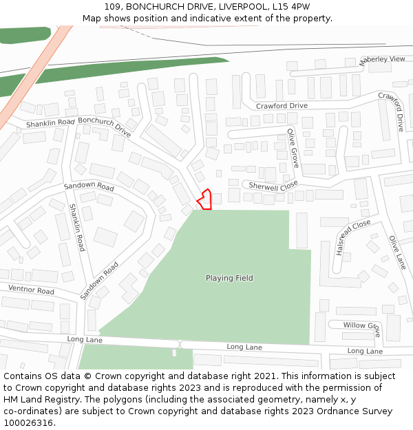 109, BONCHURCH DRIVE, LIVERPOOL, L15 4PW: Location map and indicative extent of plot