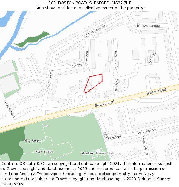 109, BOSTON ROAD, SLEAFORD, NG34 7HP: Location map and indicative extent of plot