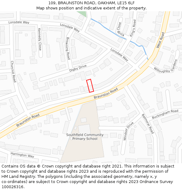 109, BRAUNSTON ROAD, OAKHAM, LE15 6LF: Location map and indicative extent of plot