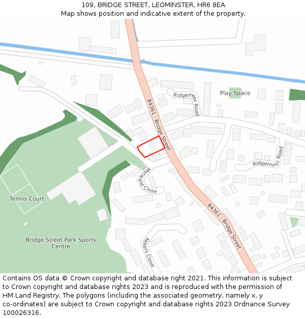 109, BRIDGE STREET, LEOMINSTER, HR6 8EA: Location map and indicative extent of plot