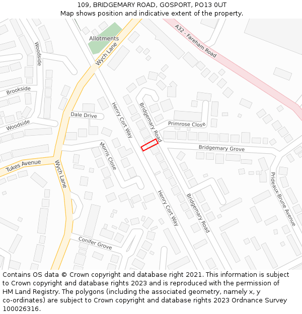 109, BRIDGEMARY ROAD, GOSPORT, PO13 0UT: Location map and indicative extent of plot