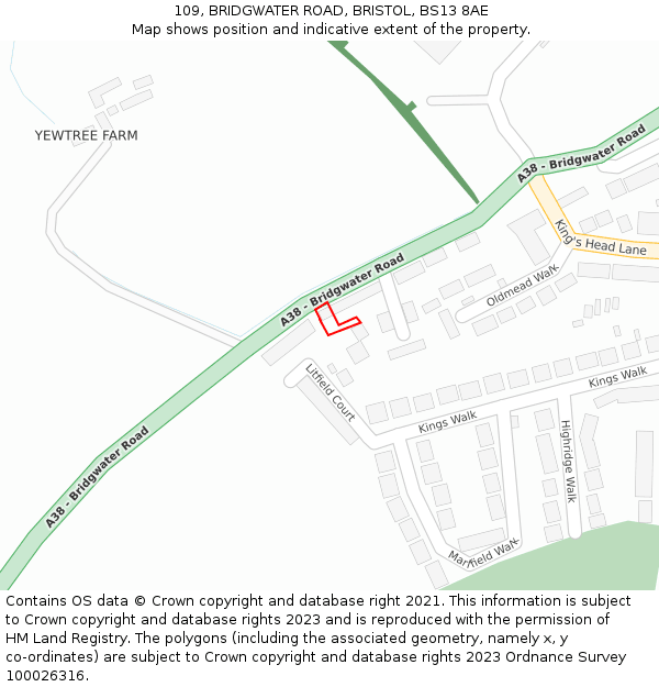 109, BRIDGWATER ROAD, BRISTOL, BS13 8AE: Location map and indicative extent of plot