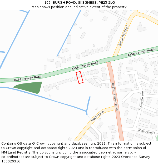 109, BURGH ROAD, SKEGNESS, PE25 2LG: Location map and indicative extent of plot