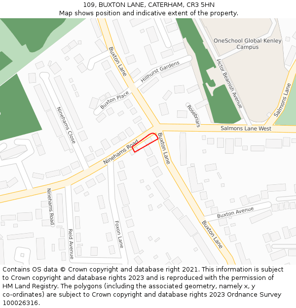 109, BUXTON LANE, CATERHAM, CR3 5HN: Location map and indicative extent of plot