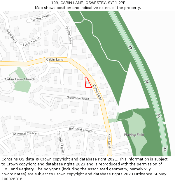 109, CABIN LANE, OSWESTRY, SY11 2PF: Location map and indicative extent of plot