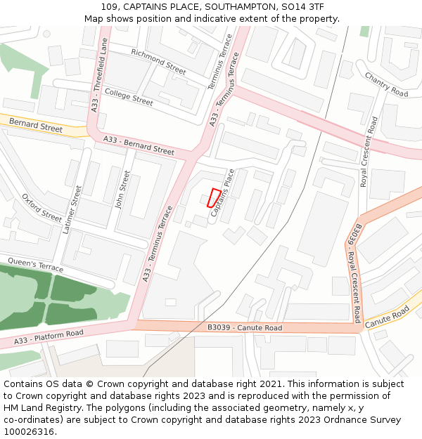 109, CAPTAINS PLACE, SOUTHAMPTON, SO14 3TF: Location map and indicative extent of plot