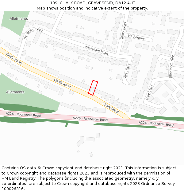 109, CHALK ROAD, GRAVESEND, DA12 4UT: Location map and indicative extent of plot