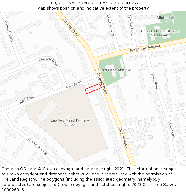 109, CHIGNAL ROAD, CHELMSFORD, CM1 2JA: Location map and indicative extent of plot