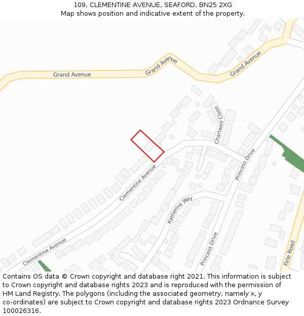 109, CLEMENTINE AVENUE, SEAFORD, BN25 2XG: Location map and indicative extent of plot