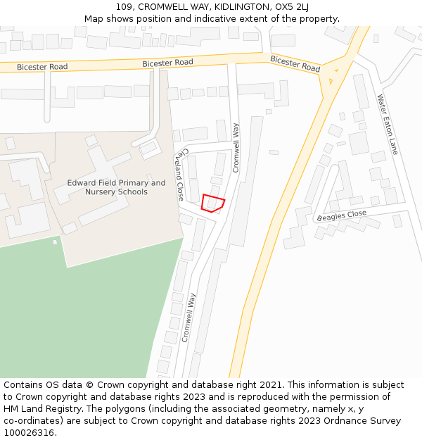 109, CROMWELL WAY, KIDLINGTON, OX5 2LJ: Location map and indicative extent of plot