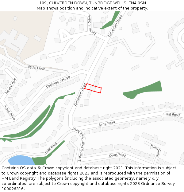 109, CULVERDEN DOWN, TUNBRIDGE WELLS, TN4 9SN: Location map and indicative extent of plot