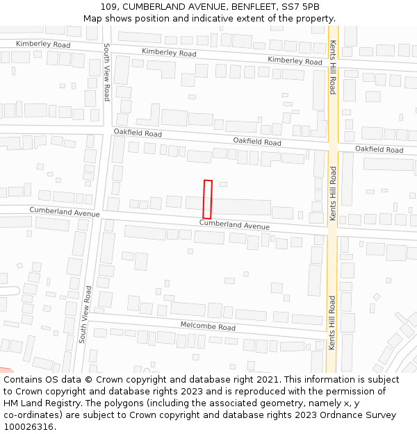 109, CUMBERLAND AVENUE, BENFLEET, SS7 5PB: Location map and indicative extent of plot